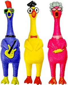 JA-RU Rubber Screaming Chicken Toy (3 Chickens Assorted) Squeaky Noise Maker Prank Toys for Kids. Funny & Annoying Gag Gifts. Classic Novelty Squeeze Items. Pet Dog Chew Toy. 1704-3s