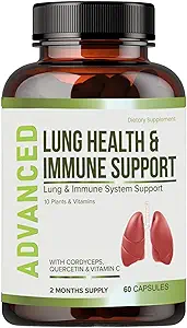 Lung Health & Immune Support Supplement – Lung Cleanse and Detox With Immunity Vitamins For Better Lungs, Immune Defense, Clear Lungs & Deep Breathing Including Quercetin & Cordyceps.Two Months Supply