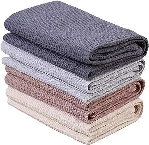 PY HOME & SPORTS Dish Towels Set, 100% Cotton Waffle Weave Kitchen Towels 4 Pieces, Super Absorbent Kitchen Hand Dish Cloths for Drying and Cleaning (17 x 25 Inches, Set of 4)