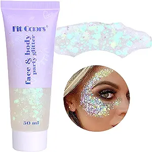 White Body Glitter,Concerts Music Festival Rave Accessories,Face Glitter Gel Makeup Sequins Glitter for Face Paint Eye Lip Hair Sparkling,Face Gems Jewels Gel for Party Rave Festival,50ml