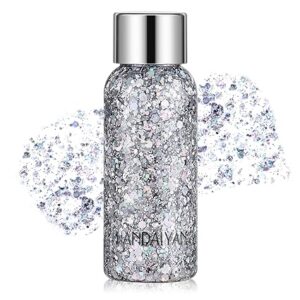 Holographic Silver Face Glitter, TEOYALL Long Lasting Glitter Shimmer Chunky Sequins Glitters for Body, Face, Hair Makeup (Silver)