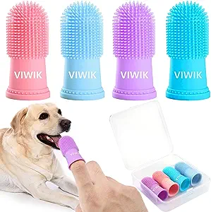 VIWIK 4Pack Dog Toothbrush Dog Tooth Brushing Kit, Cat Finger Toothbrush for Dogs Small Breed, Medium Large Dogs, Puppy Toothbrush for Dog Teeth Cleaning & Dental Care, Pet Finger Toothbrush Kit