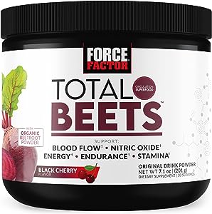 Force Factor Total Beets Superfood Beet Root Powder with Nitrates to Support Circulation, Blood Flow, Nitric Oxide, Energy, Endurance, and Stamina, Cardiovascular Heart Health Supplement, 30 Servings