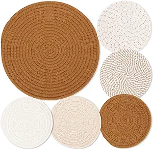 Trivets for Hot Pots and Pans, 6 Pieces Boho Rivets for Hot Dishes, Pot Holders for Kitchen, Hot Pads for Countertops, Boho Home Decor, House Essentials for New Home, 11.8 Inches and 7 Inches