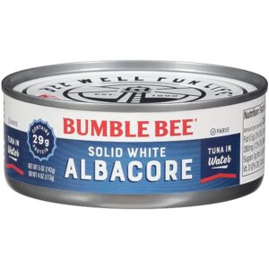 Bumble Bee Solid White Albacore Tuna In Water, 5 Oz Can – Wild Caught Tuna – 29g Protein Per Serving – Non-GMO Project Verified, Gluten Free, Kosher – Great For Tuna Salad & Recipes